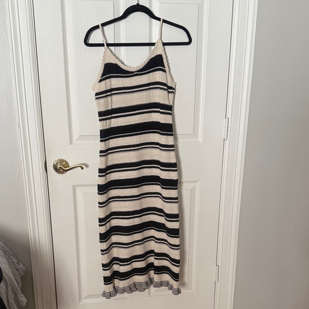 Striped Black and Cream Knit Dress freshman 1996 medium